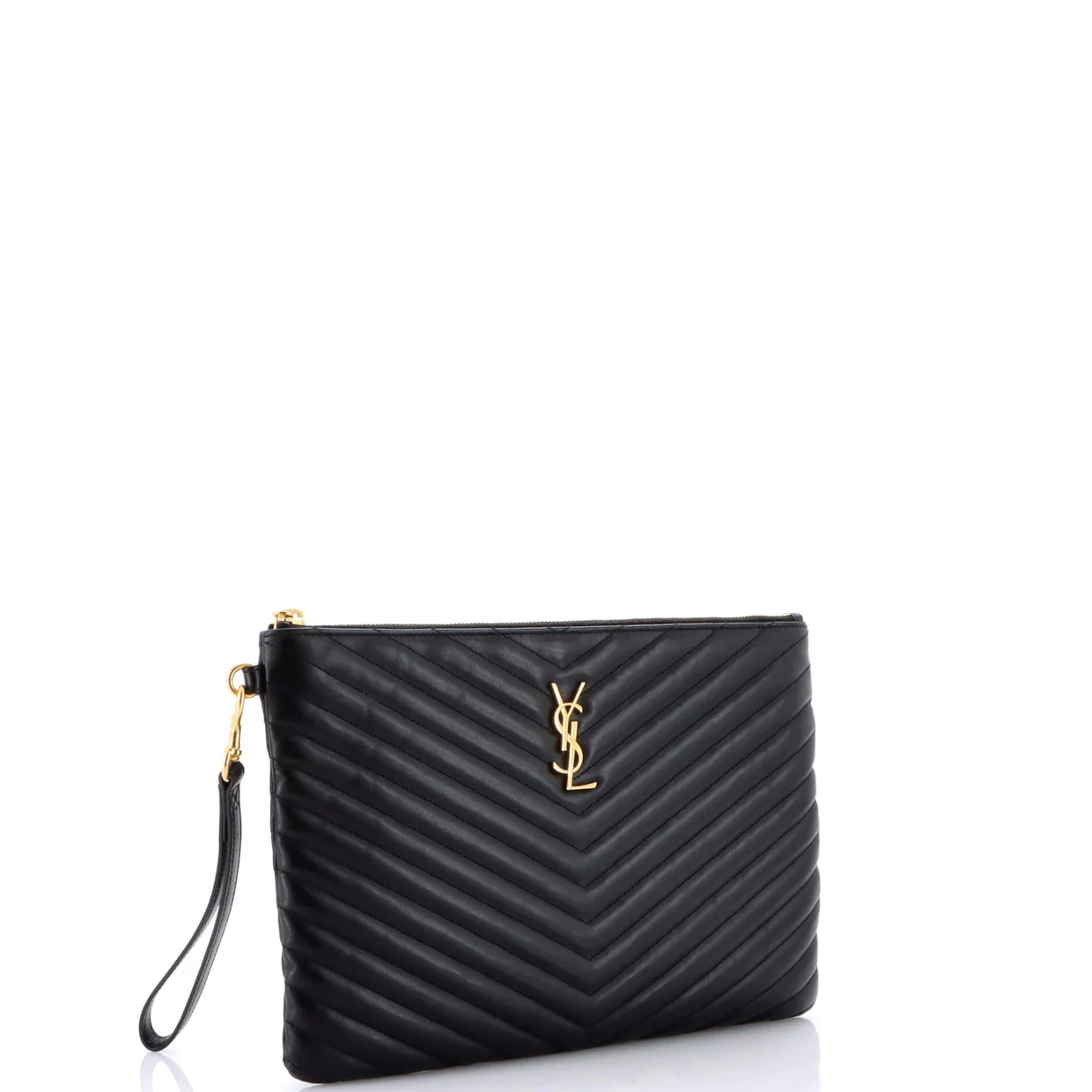 Classic Monogram Wristlet Pouch Matelasse Chevron Leather Medium - Deep Luxury