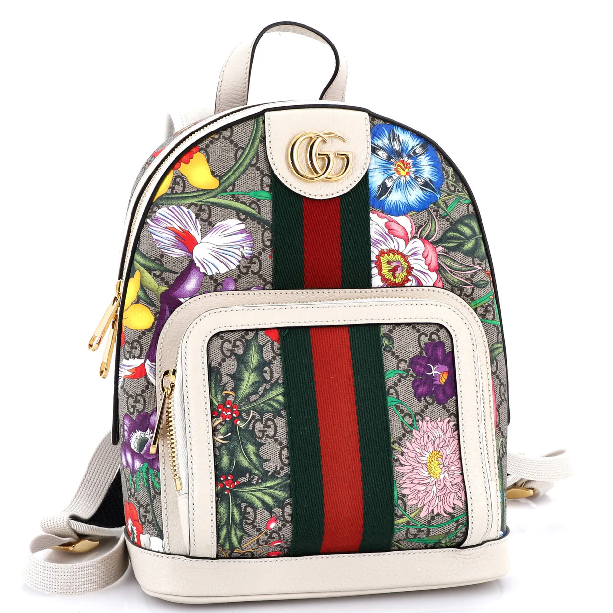 Ophidia Backpack Flora GG Coated Canvas and Leather Small - Deep Luxury