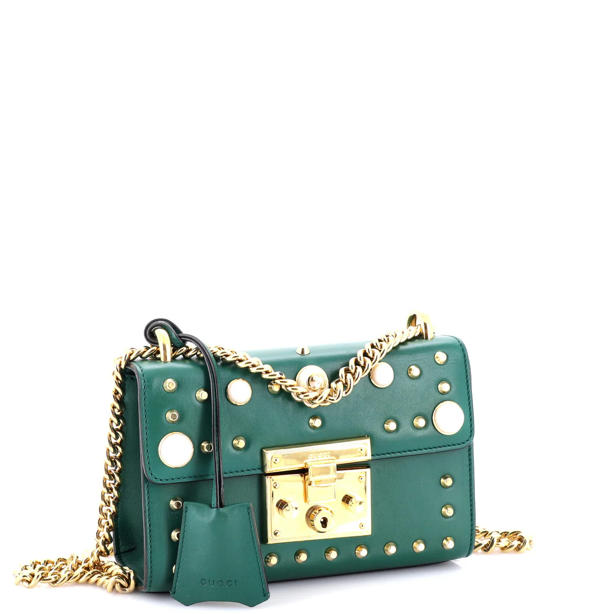 Pearly Padlock Shoulder Bag Studded Leather Small - Deep Luxury