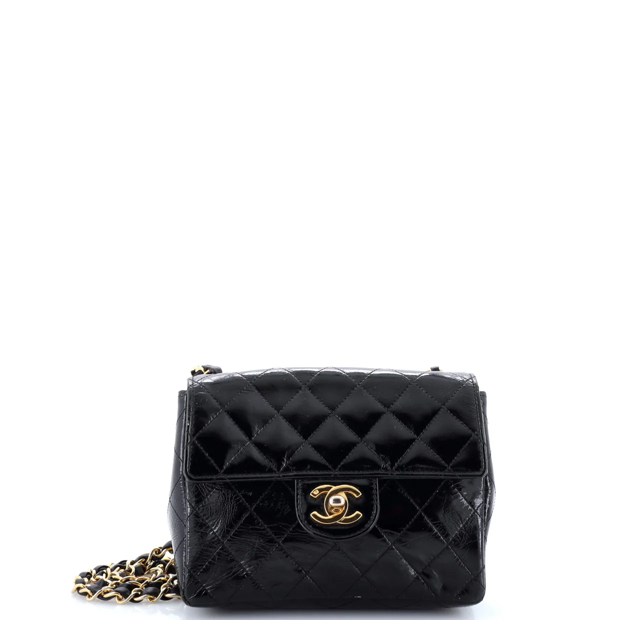 Vintage Square Classic Single Flap Bag Quilted Patent Mini - Deep Luxury