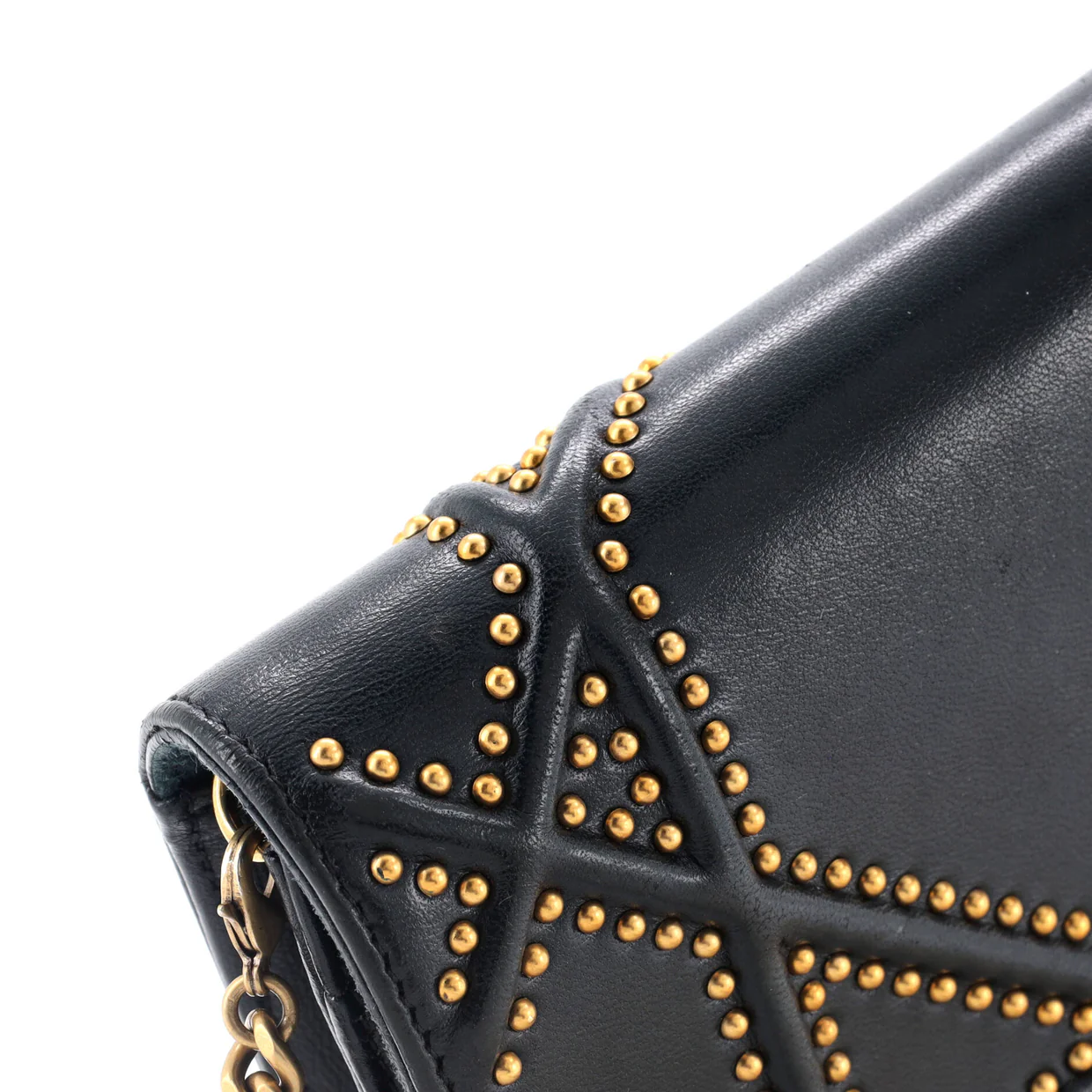 Diorama Wallet on Chain Studded Leather - Deep Luxury