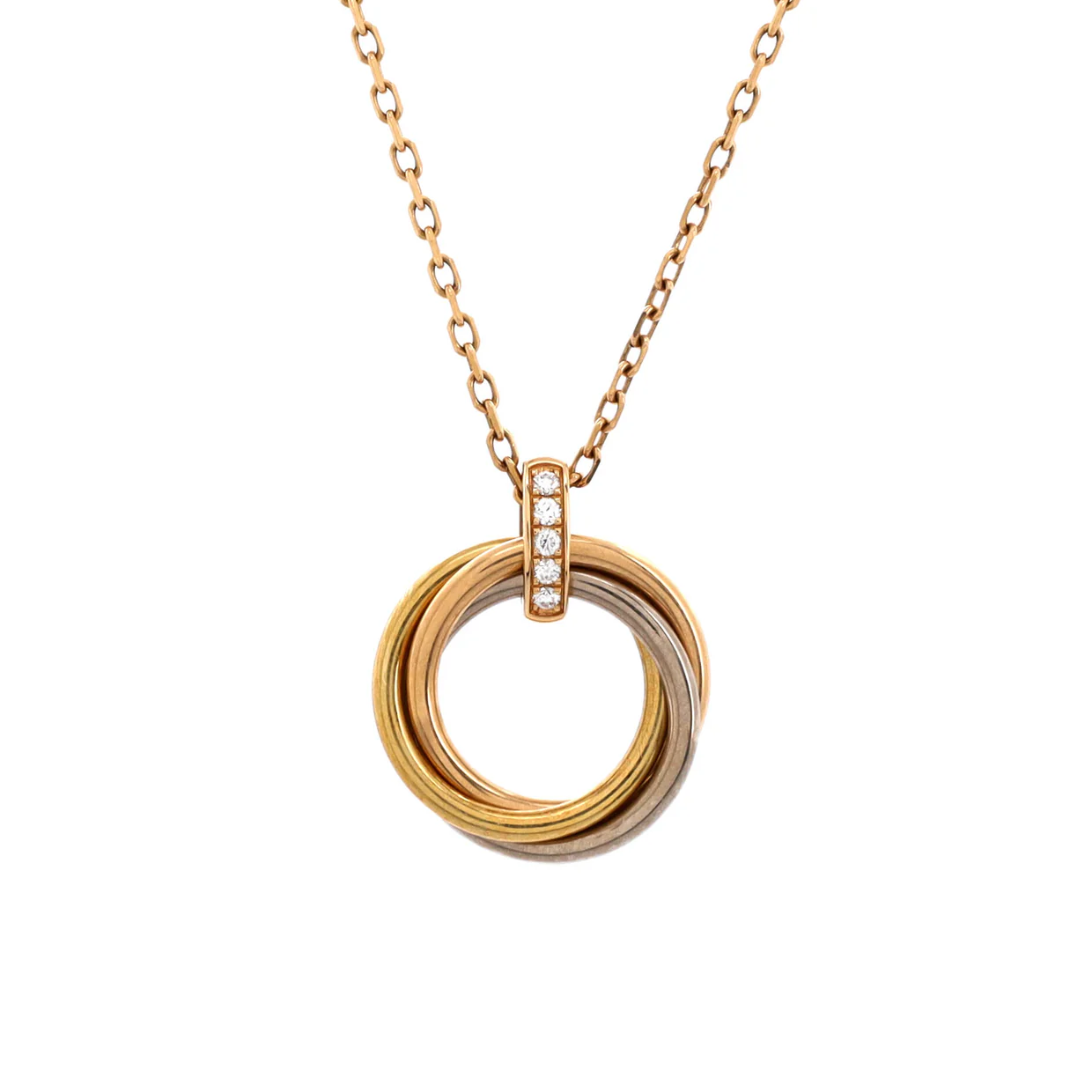 Trinity Pendant Necklace 18K Tricolor Gold and Diamonds - Deep Luxury