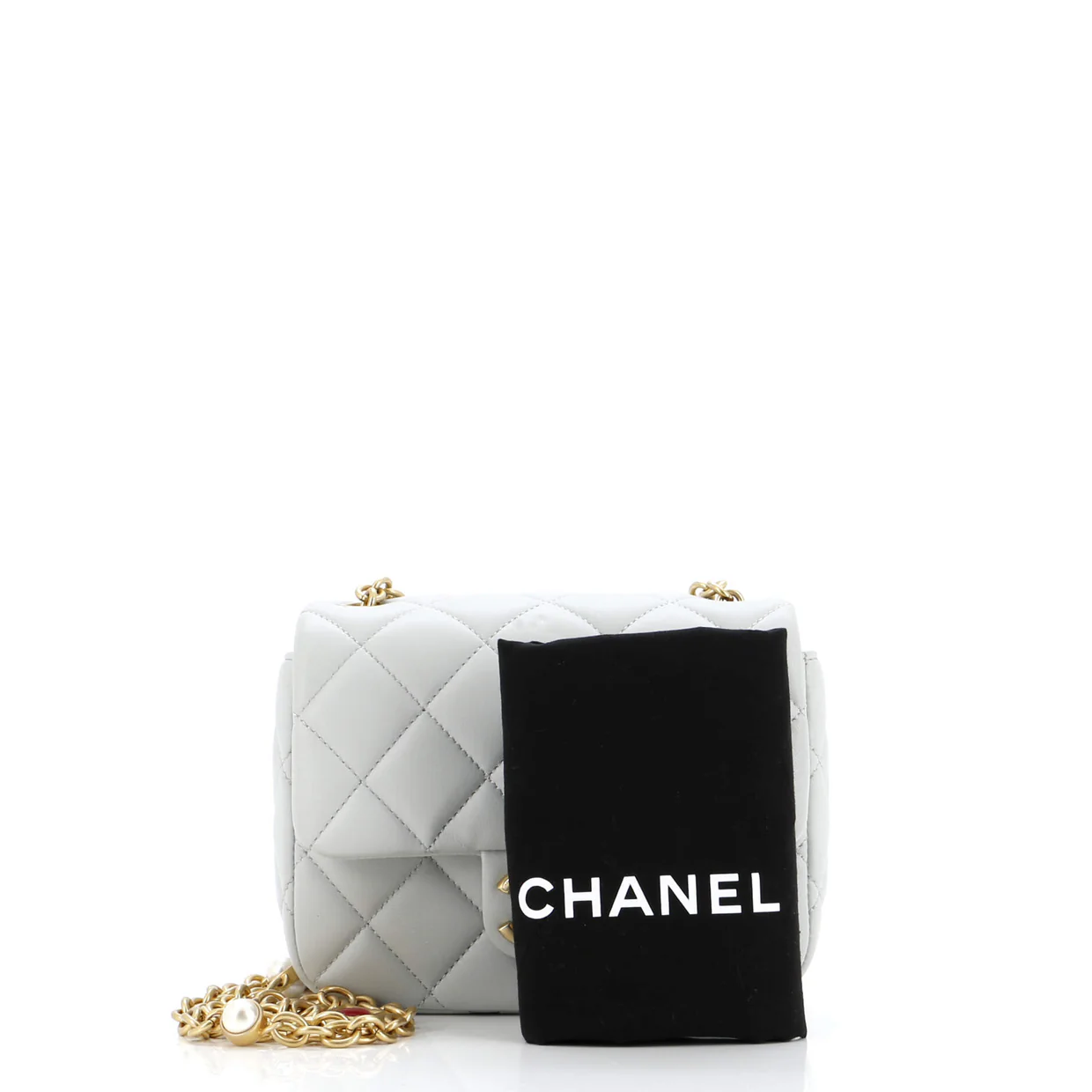 CC Enamel Pearl Charm Me Square Flap Bag Quilted Lambskin Mini - Deep Luxury