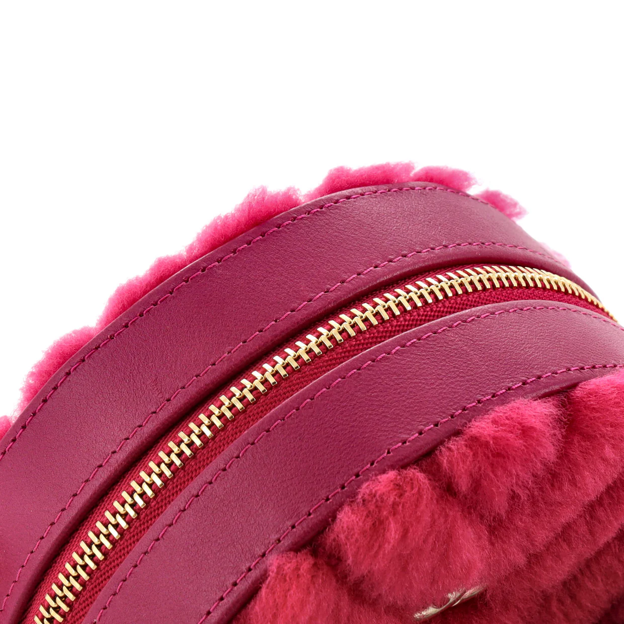 Round Clutch with Chain Chevron Shearling Mini - Deep Luxury