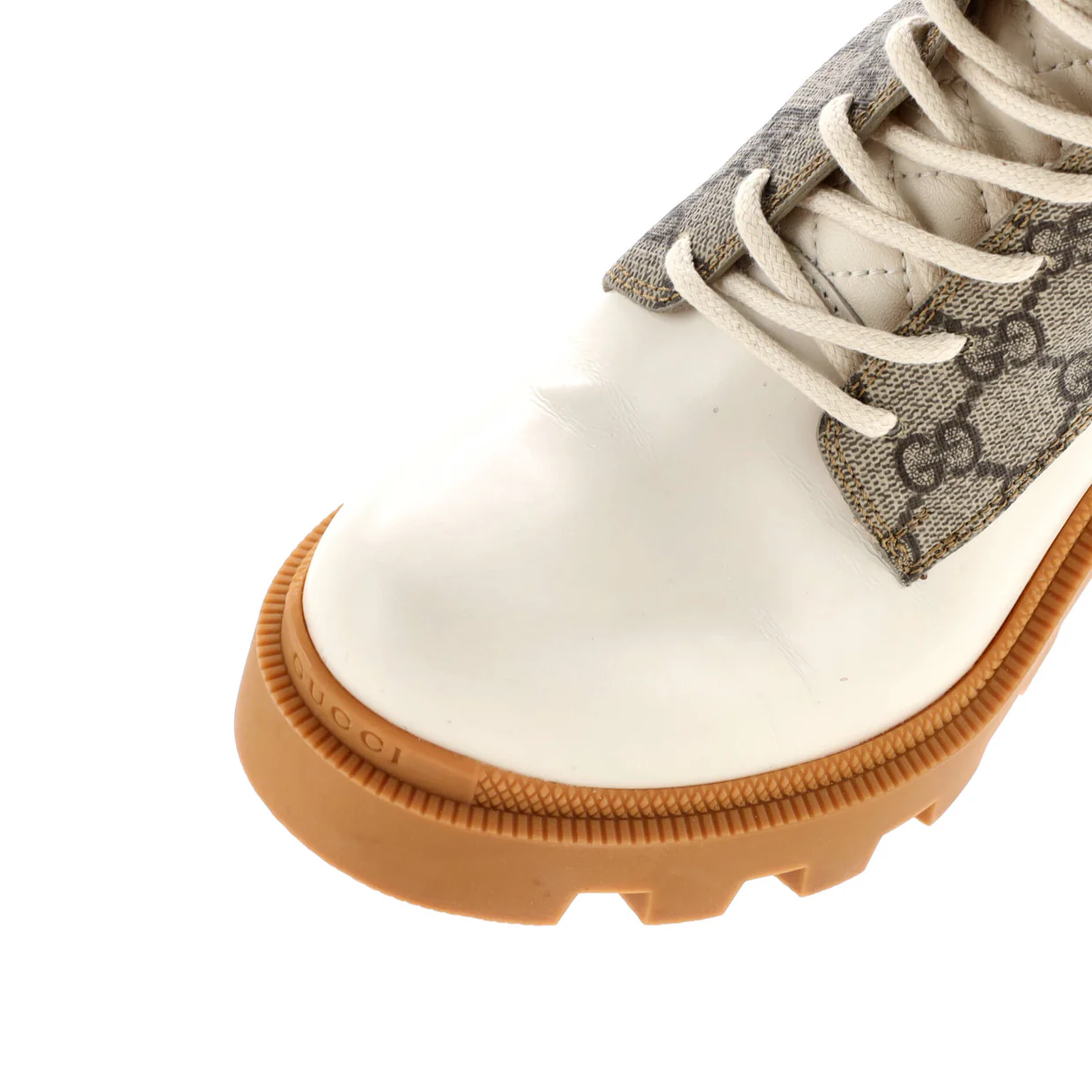Women's Lace Up Heeled Ankle Boots GG Coated Canvas with Quilted Leather - Deep Luxury