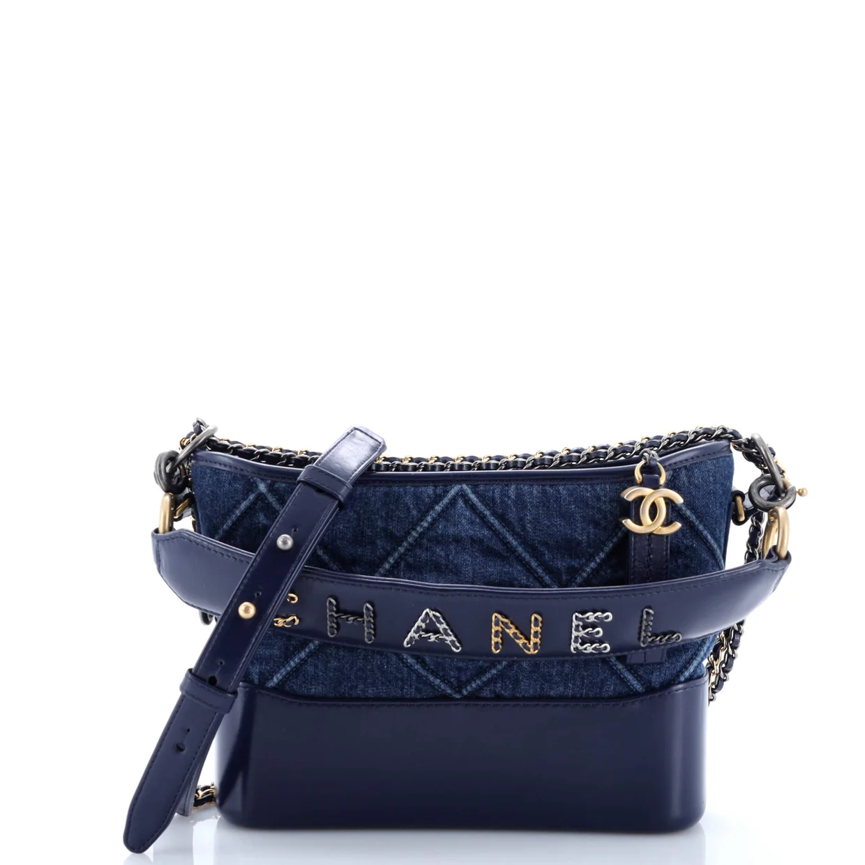 Gabrielle Hobo with Logo Handle Quilted Denim Small - Deep Luxury