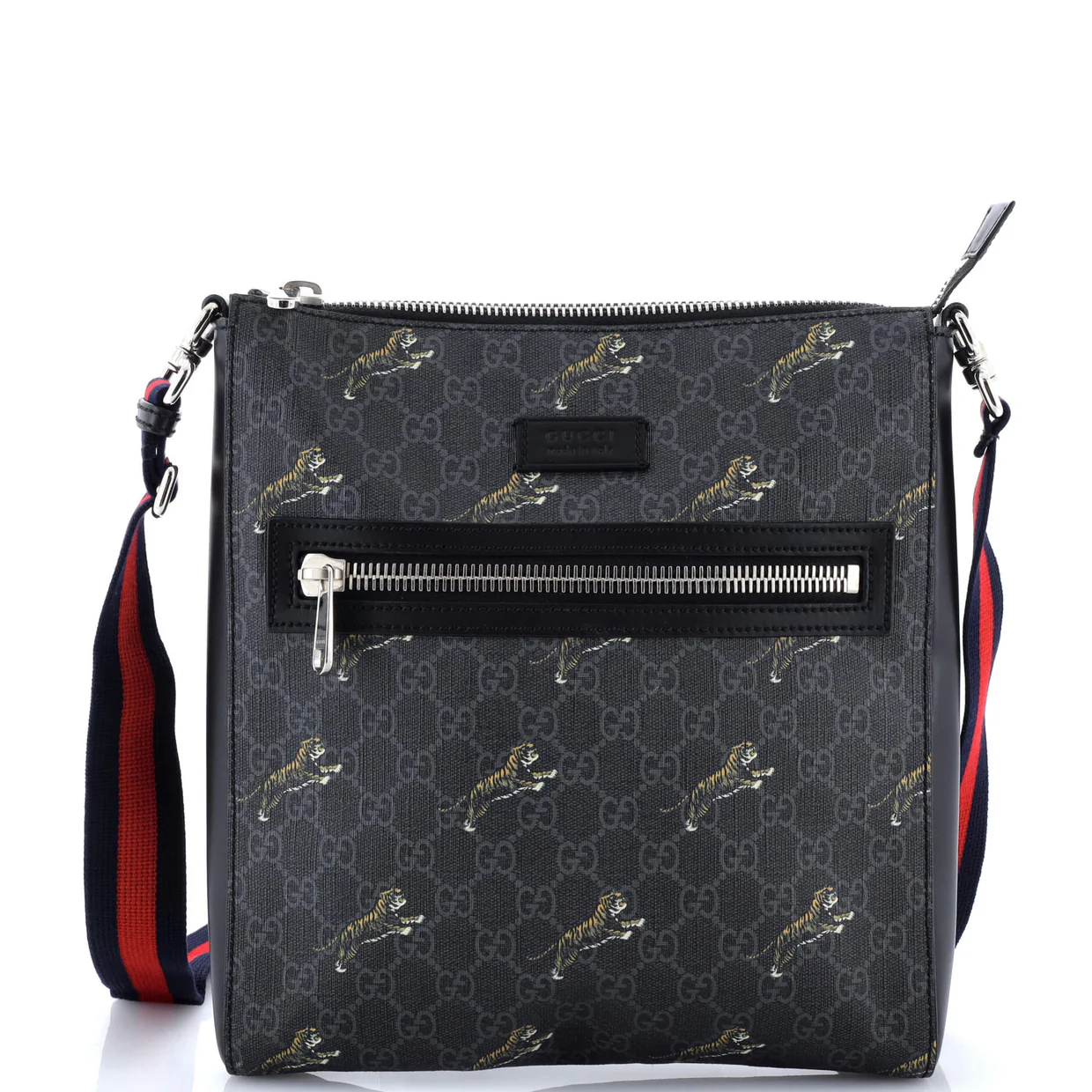 Web Strap Front Zip Messenger Bag Printed GG Coated Canvas Medium - Deep Luxury