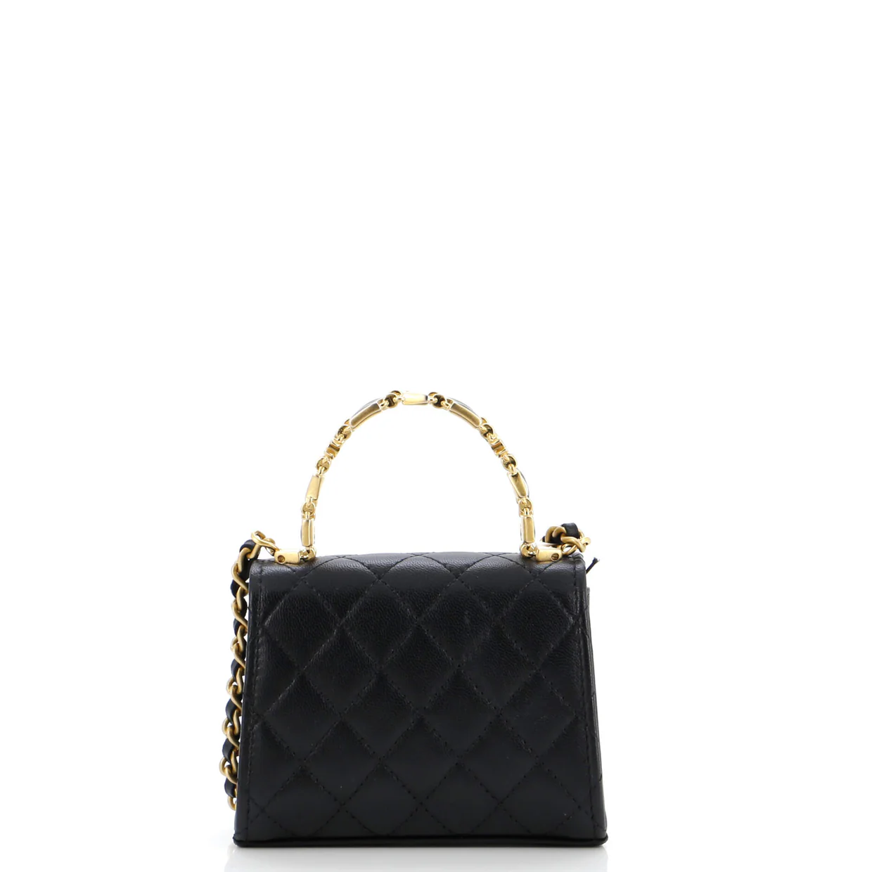Coco Enamel Top Handle Flap Clutch with Chain Quilted Lambskin - Deep Luxury
