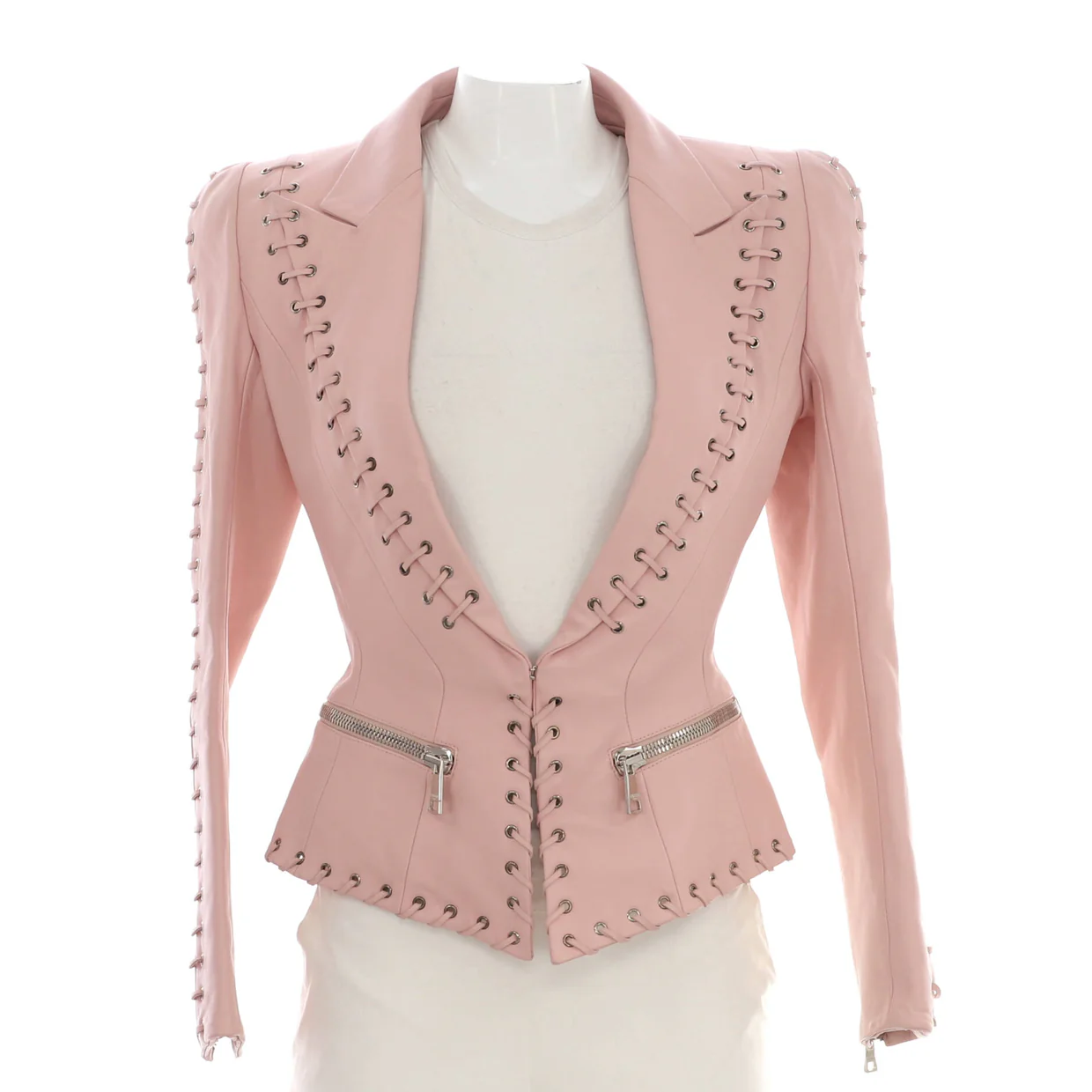 Women's Laced Single Breasted Two Pocket Jacket Lambskin - Deep Luxury
