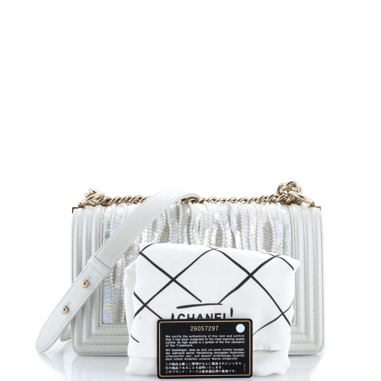 Boy Flap Bag Sequin and Pearl Embellished Leather Old Medium - Deep Luxury