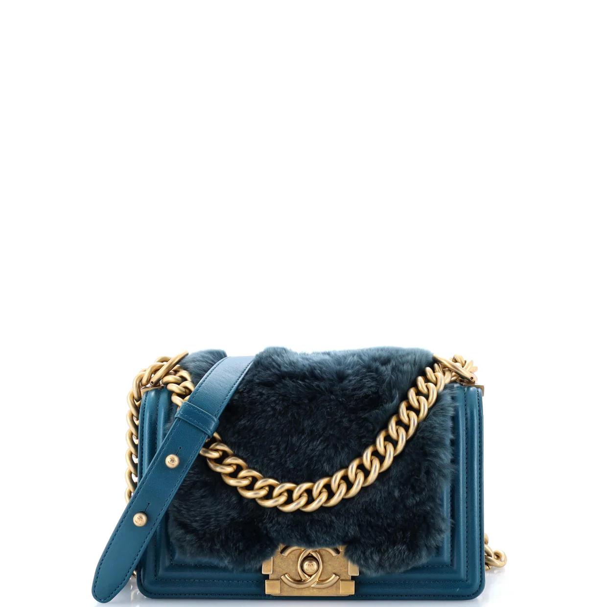 Boy Flap Bag Fur with Leather Small - Deep Luxury