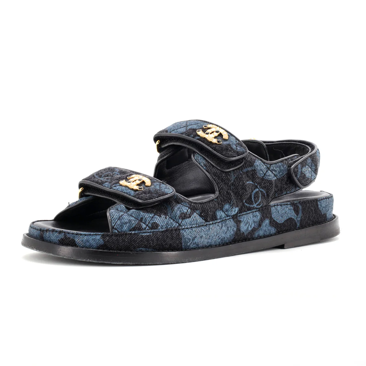 Women's Velcro Dad Sandals Quilted Printed Denim - Deep Luxury