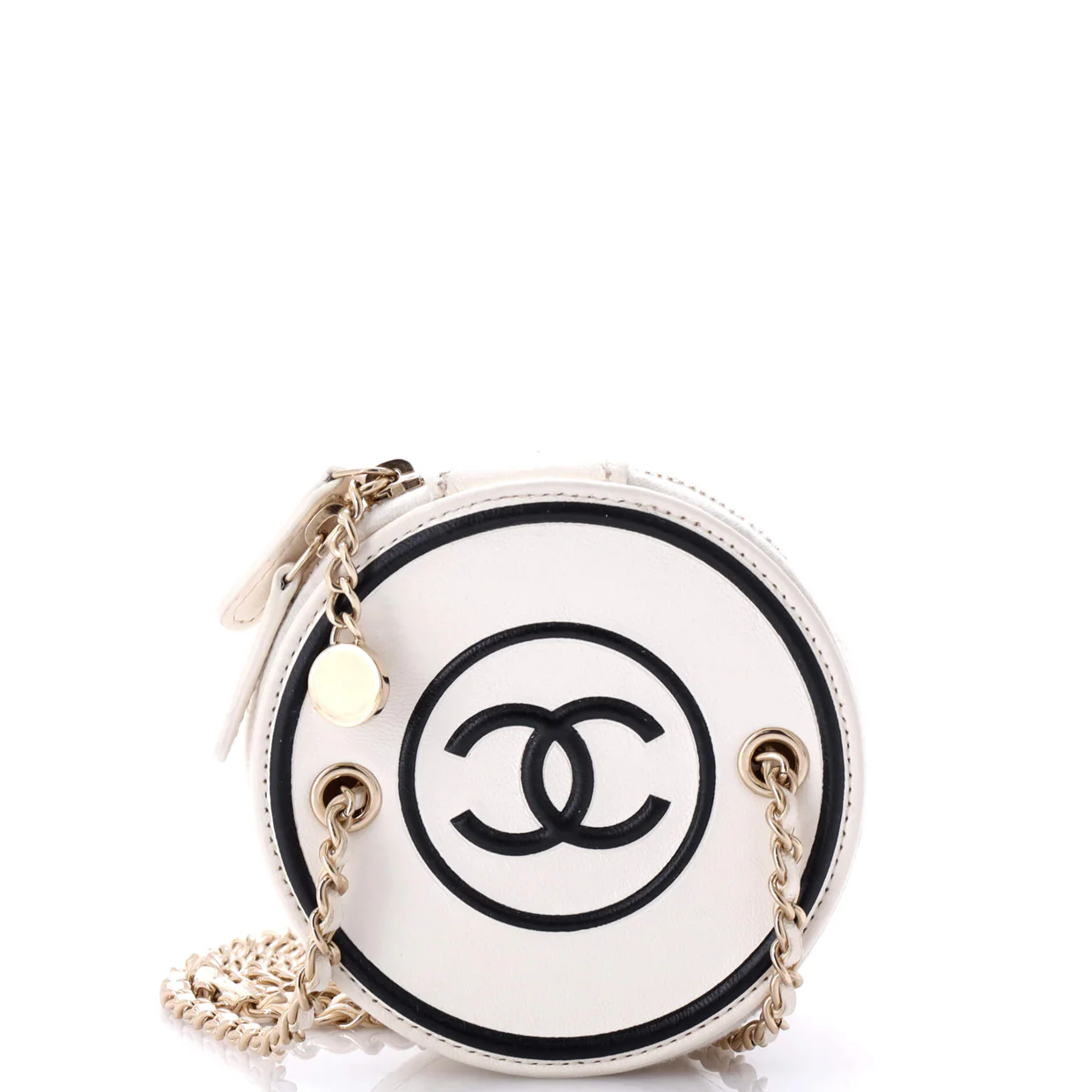 CC Round Vanity Case with Chain Quilted Lambskin Mini - Deep Luxury