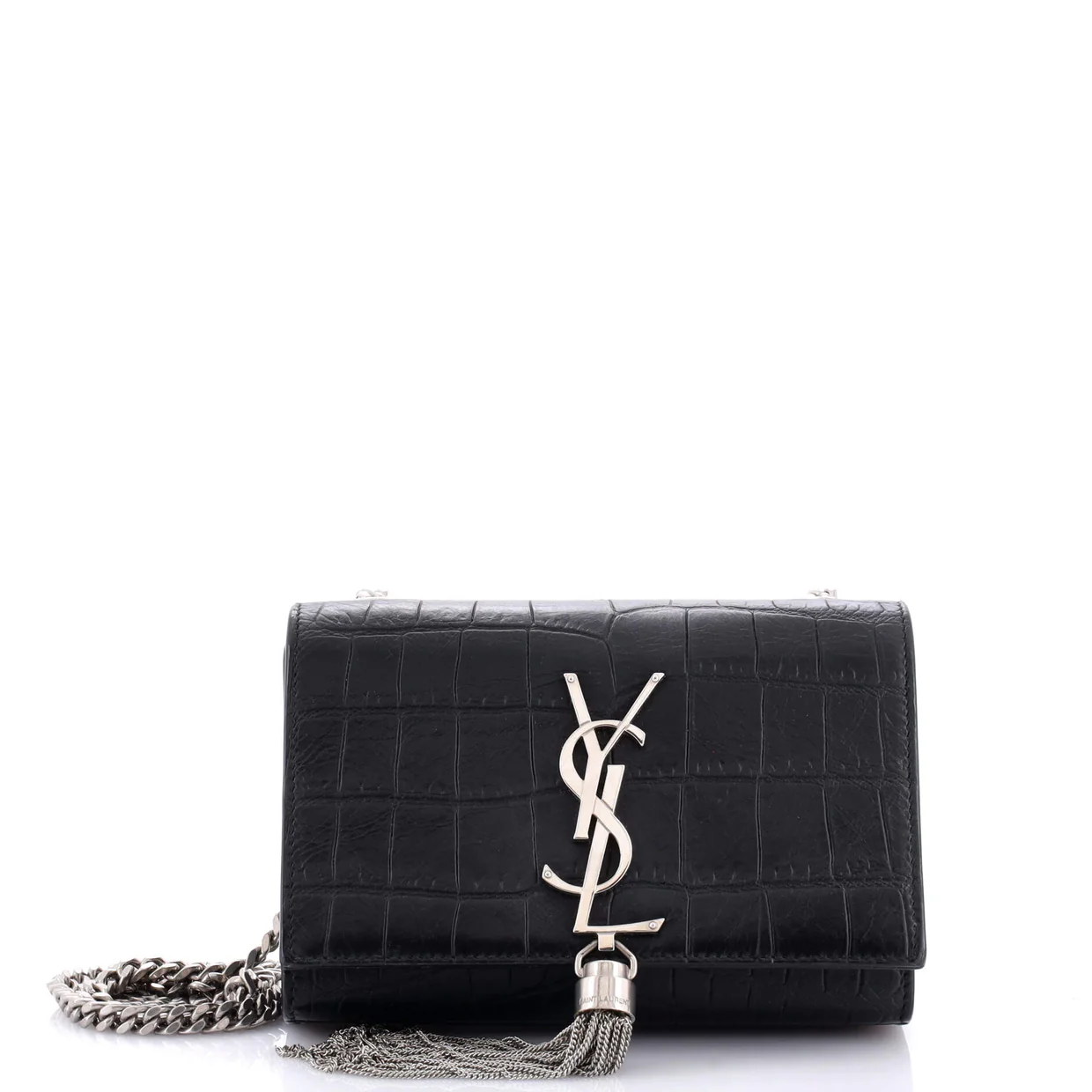 Classic Monogram Tassel Crossbody Bag Crocodile Embossed Leather Small - Deep Luxury