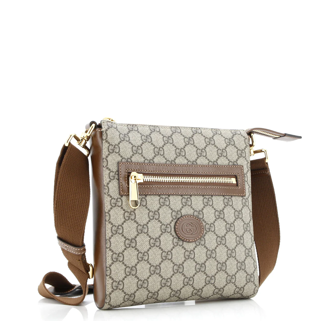 Interlocking G Patch Zip Messenger Bag GG Coated Canvas Small - Deep Luxury