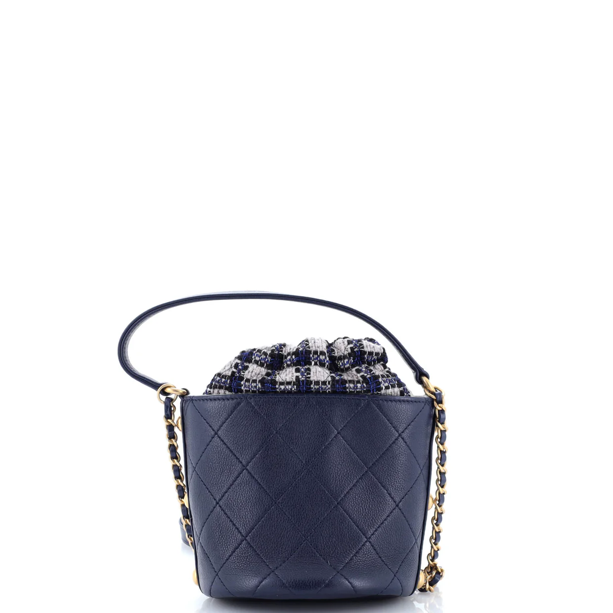 CC Drawstring Bucket Crossbody Bag Quilted Calfskin with Tweed Mini - Deep Luxury