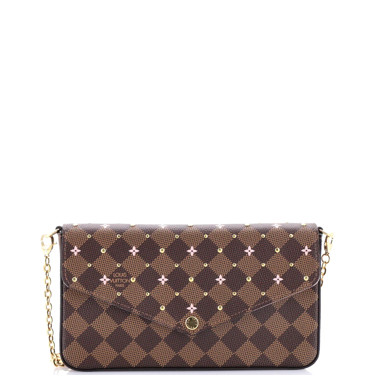Felicie Pochette Flower Printed Studded Damier - Deep Luxury