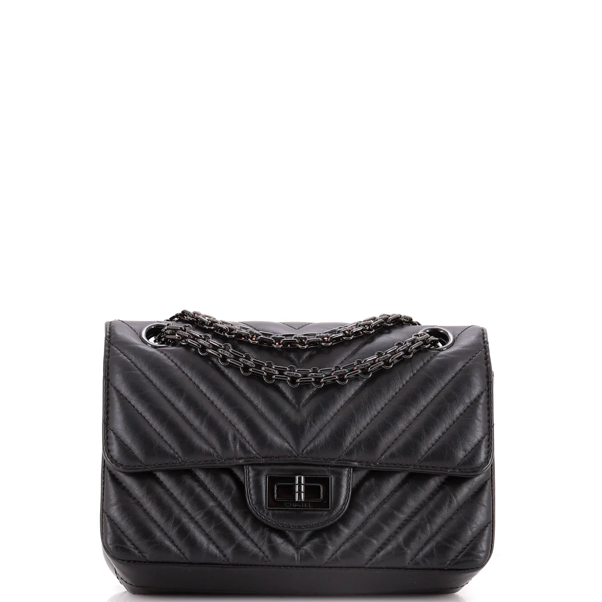 So Black Reissue 2.55 Flap Bag Chevron Aged Calfskin Mini - Deep Luxury