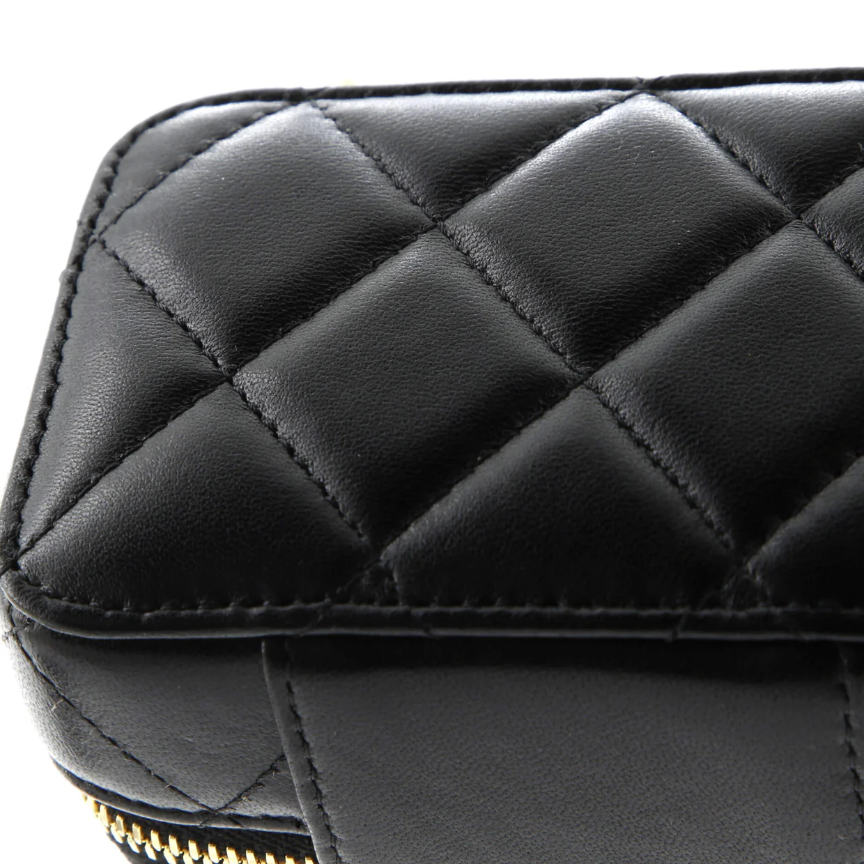 Golden Plate Zip Around Vanity Case with Chain Quilted Metal and Lambskin Extra Mini - Deep Luxury