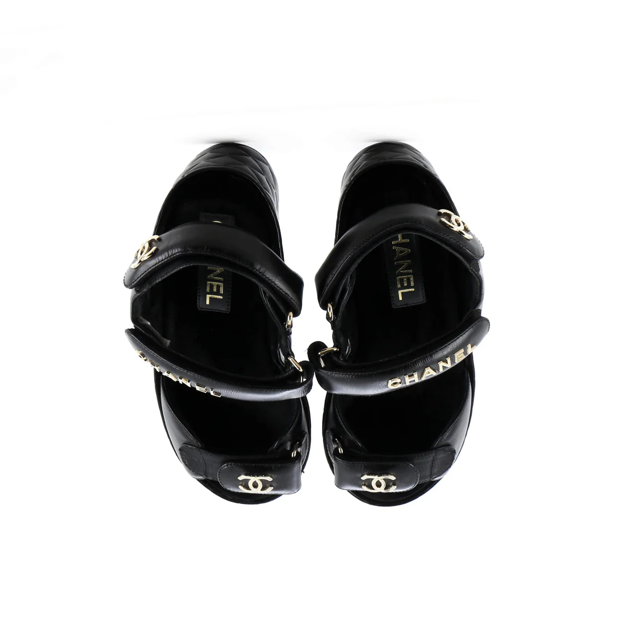 Women's Logo Velcro Strap Wedge Sandals Quilted Leather - Deep Luxury