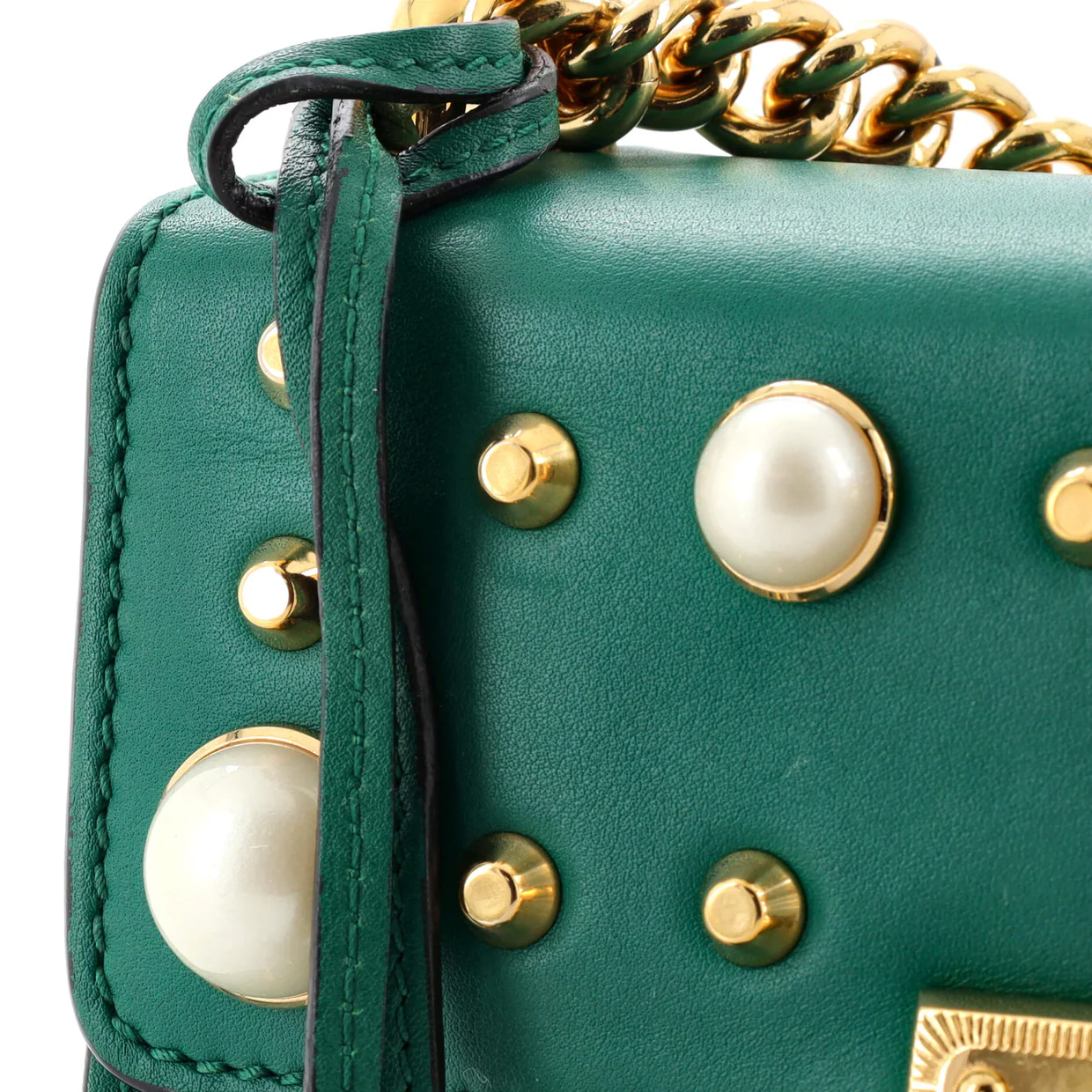 Pearly Padlock Shoulder Bag Studded Leather Small - Deep Luxury