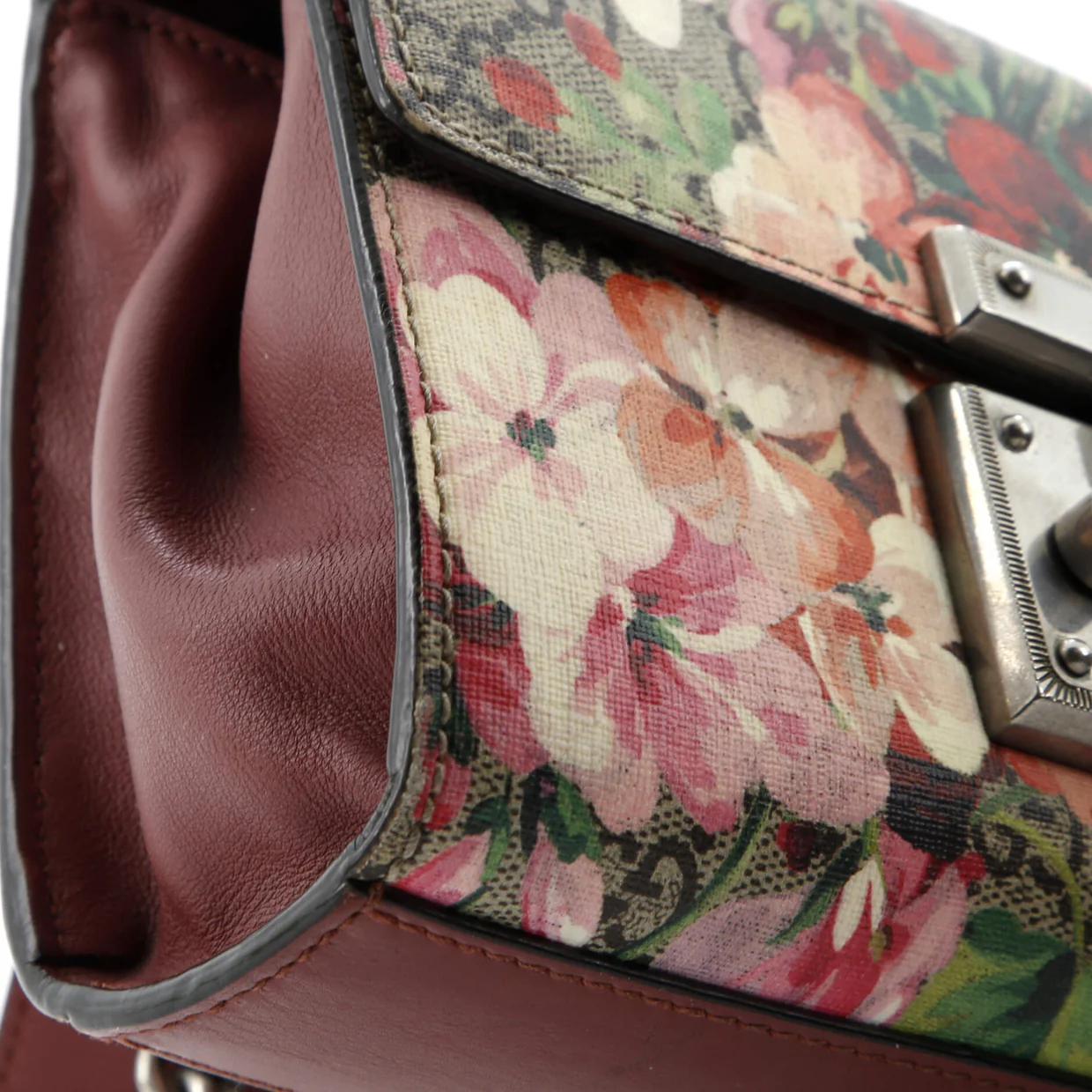 Padlock Shoulder Bag Blooms Print GG Coated Canvas Small - Deep Luxury
