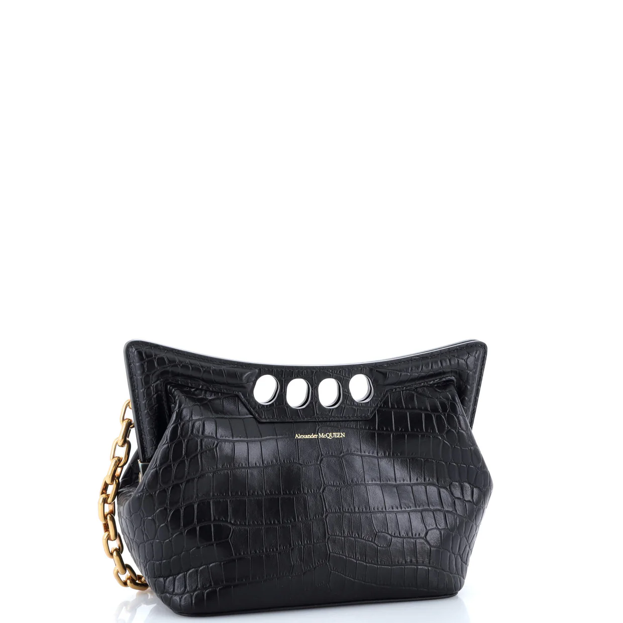 The Peak Chain Shoulder Bag Crocodile Embossed Leather Mini - Deep Luxury