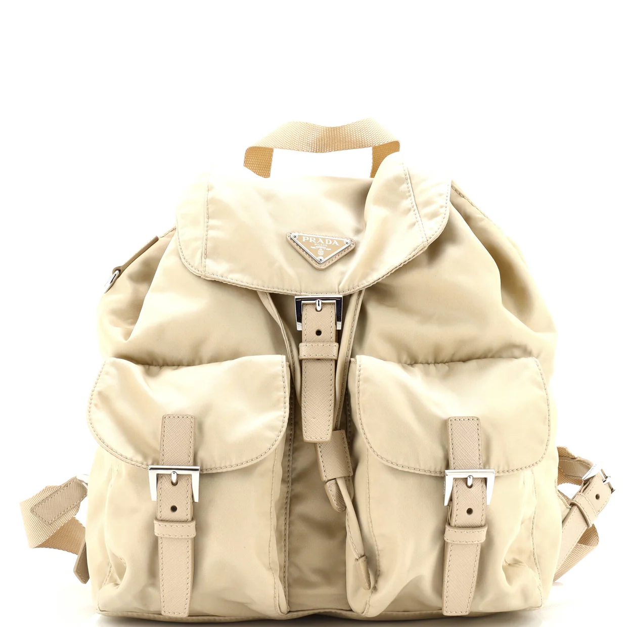 Double Front Pocket Backpack Re-Nylon with Leather Medium - Deep Luxury