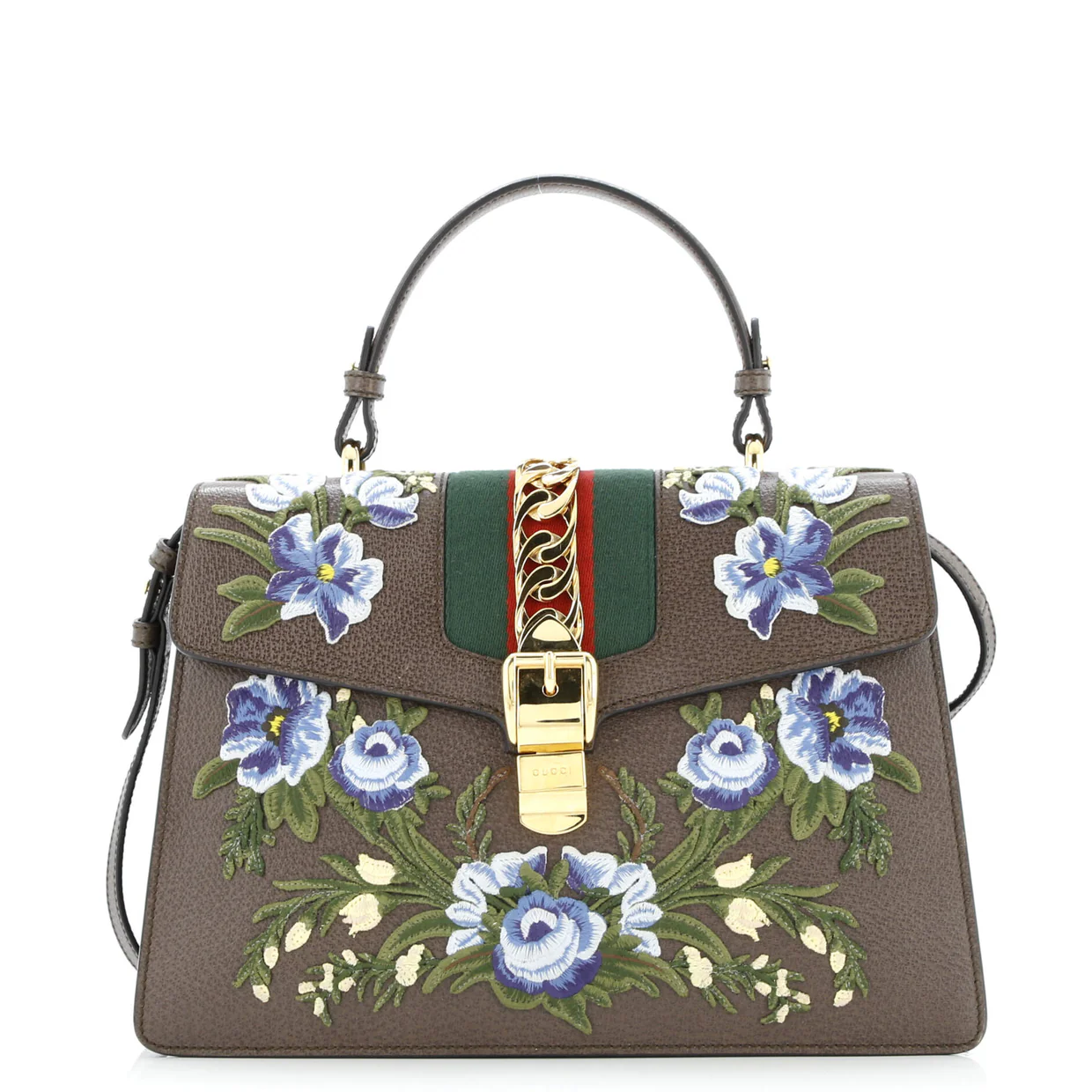 Sylvie Top Handle Bag Embroidered Leather Medium - Deep Luxury