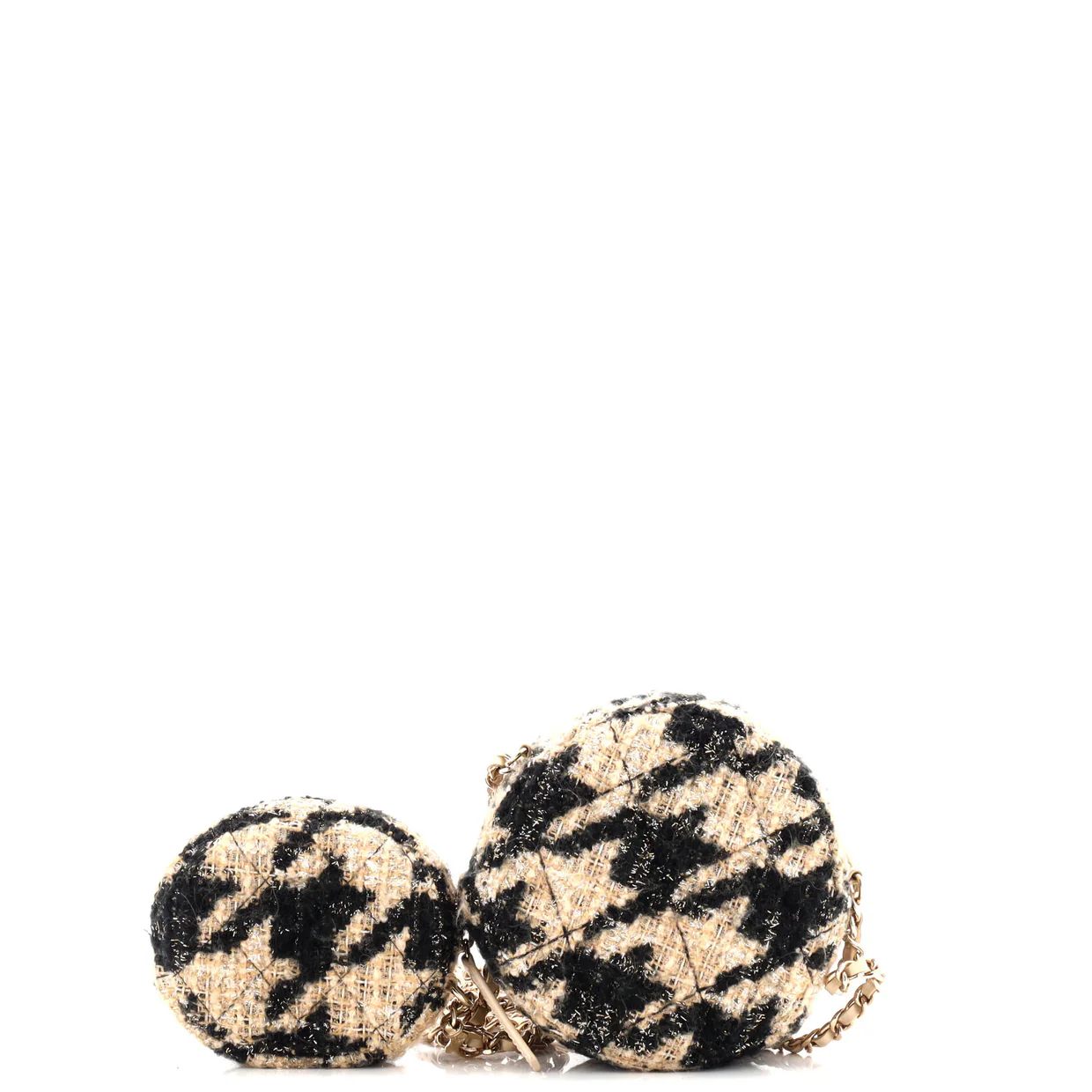 Round Clutch with Chain and Coin Purse Quilted Tweed with Shearling - Deep Luxury