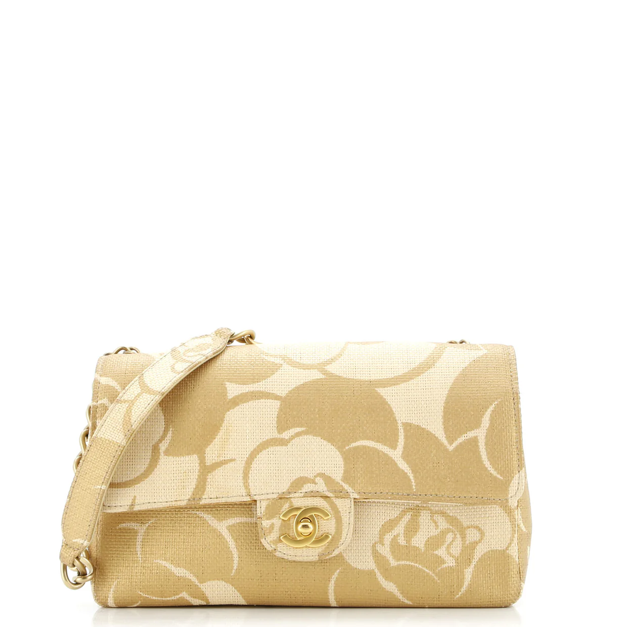 Vintage Camellia Single Flap Bag Printed Raffia Medium - Deep Luxury