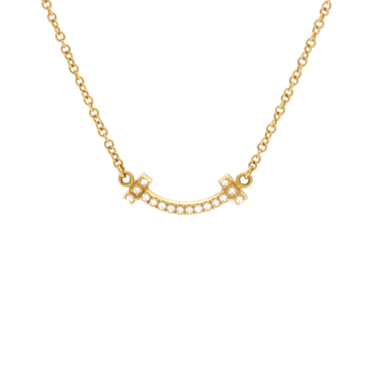 T Smile Pendant Necklace 18K Yellow Gold with Diamonds Mini - Deep Luxury