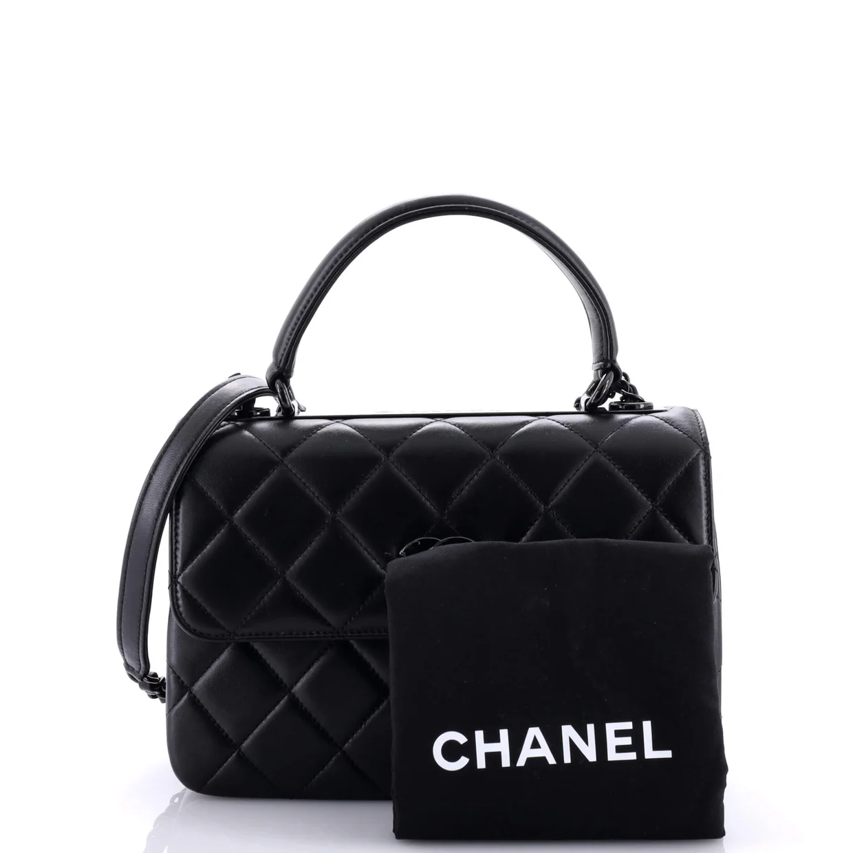 So Black Trendy CC Top Handle Bag Quilted Lambskin Small - Deep Luxury