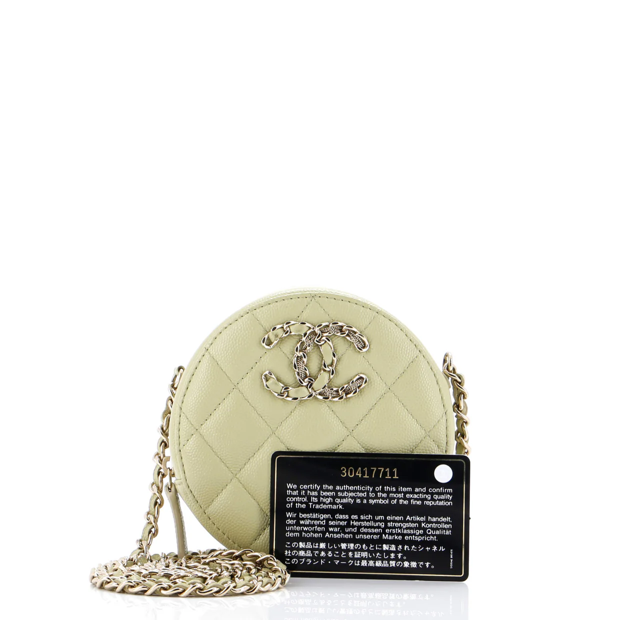 French New Wave Round Clutch with Chain Quilted Caviar - Deep Luxury