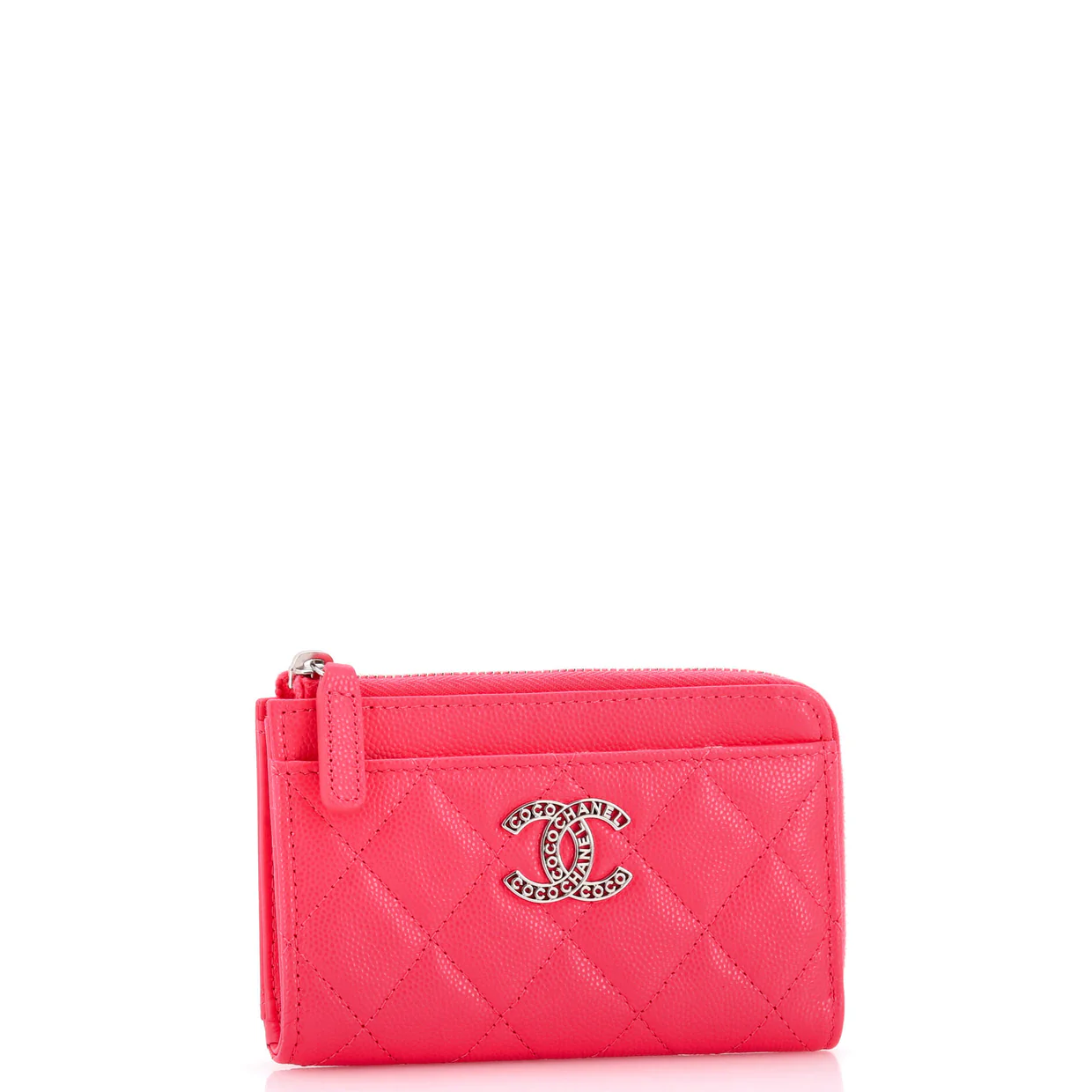 CC Cut Out Coco Chanel Zip Around Card Holder Quilted Caviar - Deep Luxury