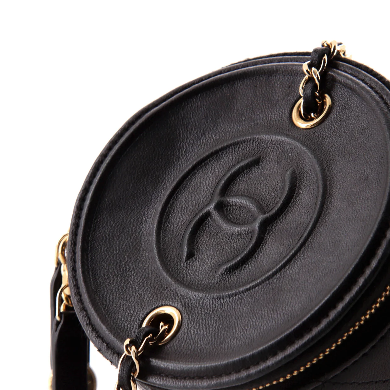 CC Round Vanity Case with Chain Quilted Lambskin Mini - Deep Luxury