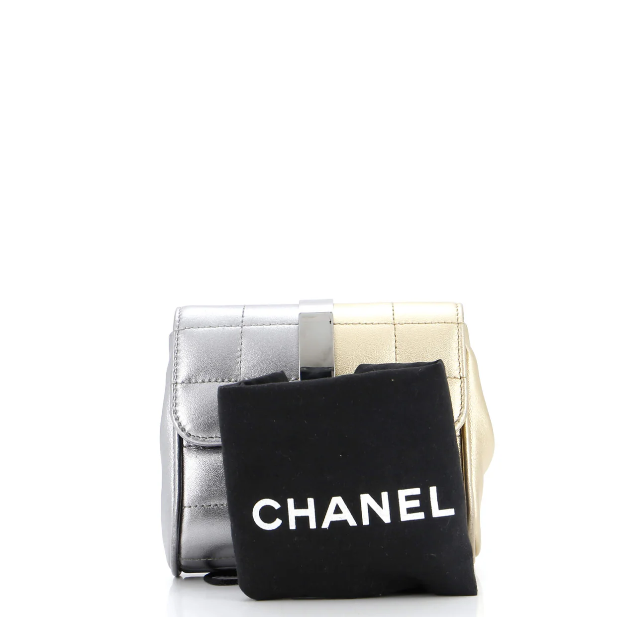 Vintage Two Tone Square Wristlet Clutch Quilted Leather - Deep Luxury