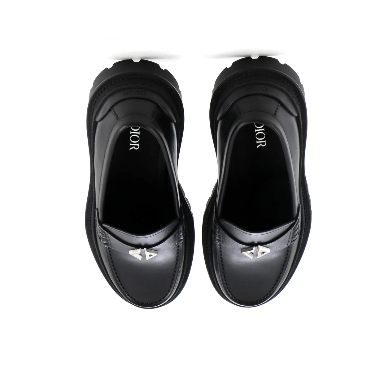 Men's Logo Plaque Loafers Leather with CD Diamond Coated Canvas - Deep Luxury