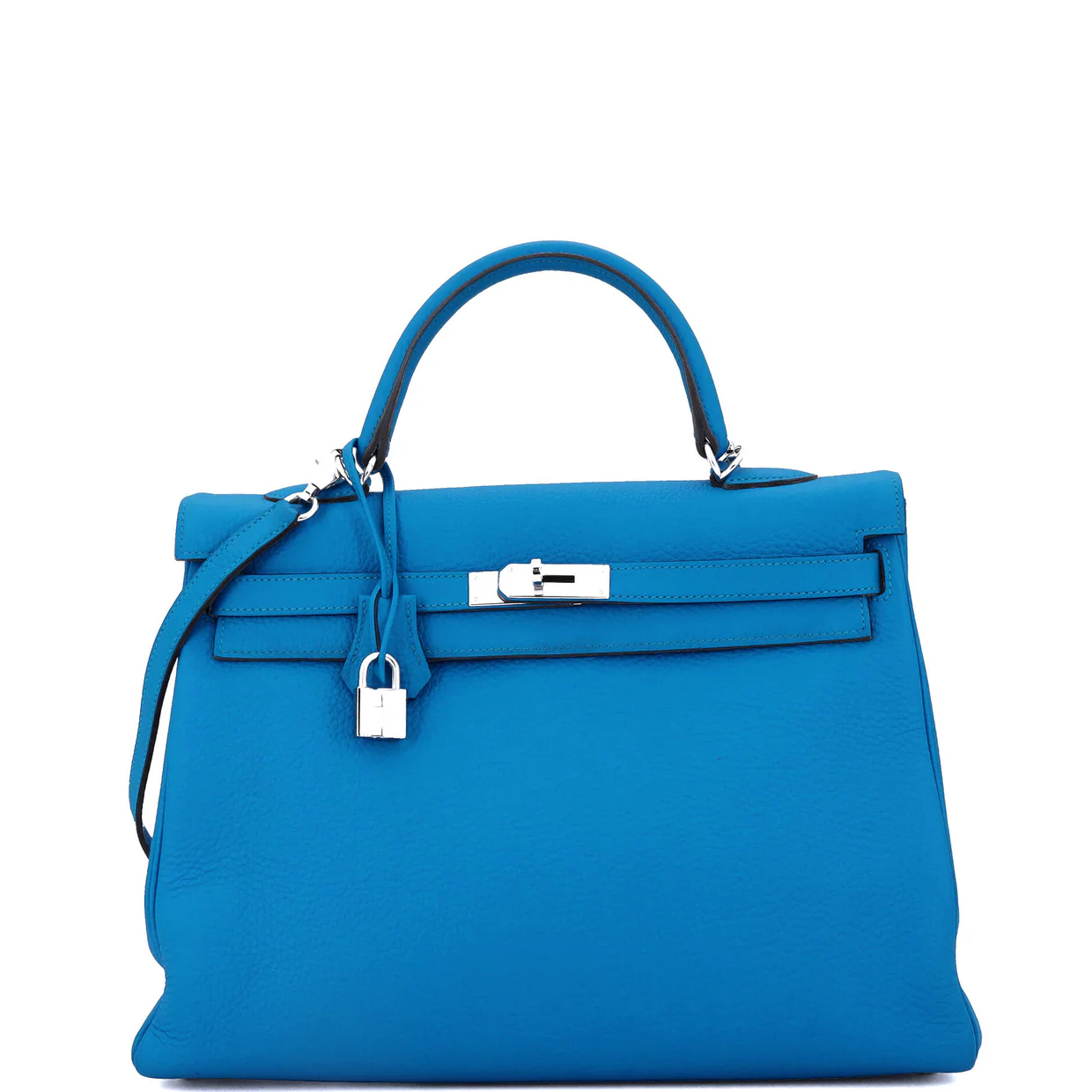 Kelly Handbag Bleu Hydra Clemence with Palladium Hardware 35 - Deep Luxury