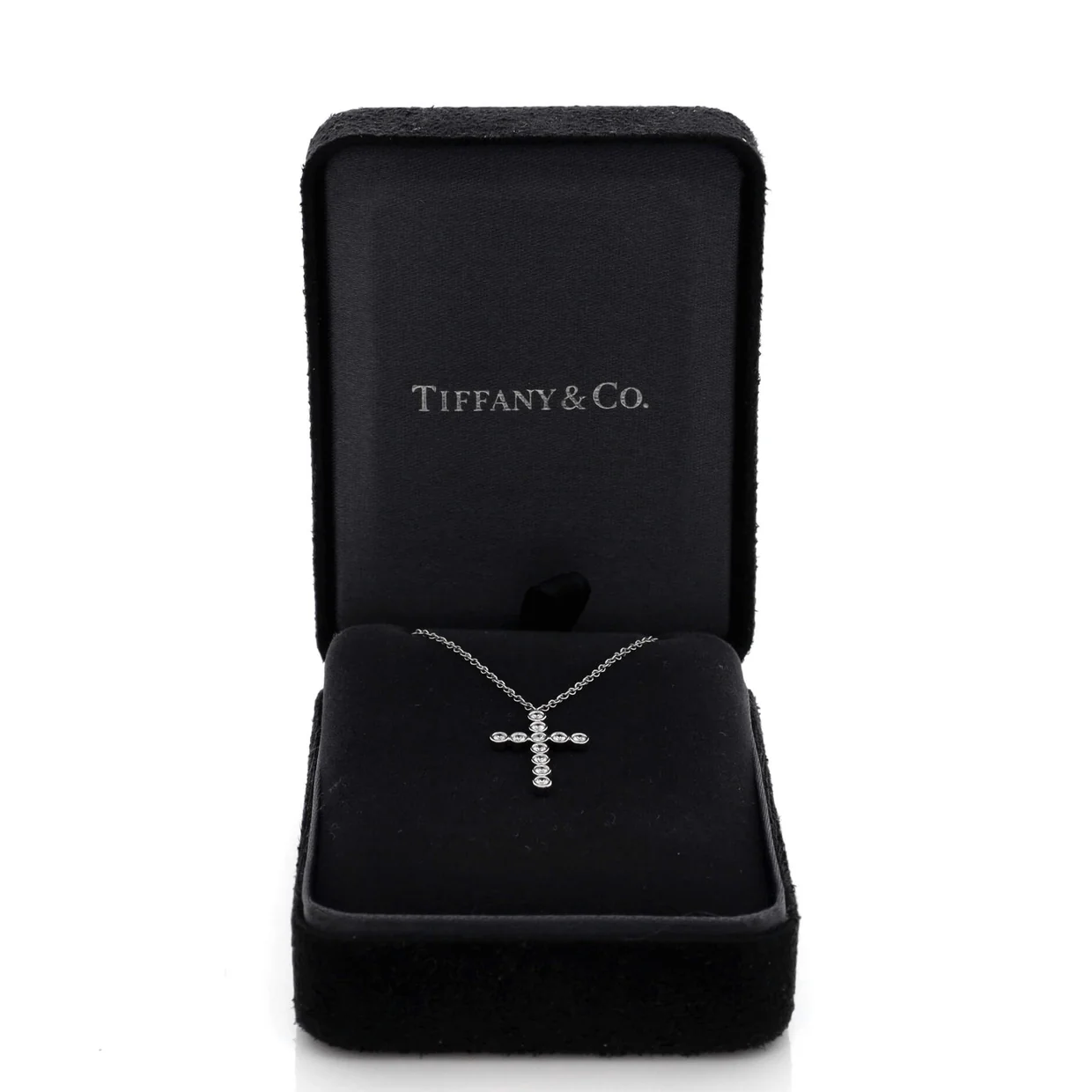 Jazz Cross Pendant Necklace Platinum with Diamonds Small - Deep Luxury