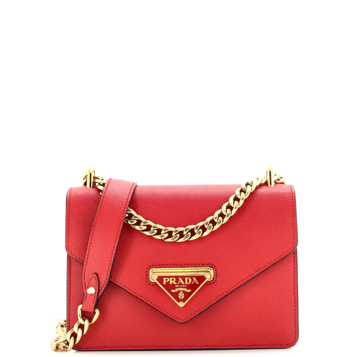 Envelope Flap Chain Shoulder bag Saffiano Leather Small - Deep Luxury