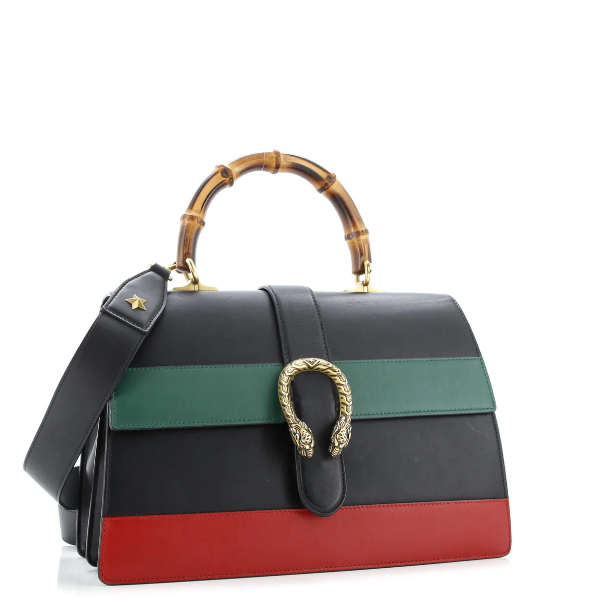 Dionysus Bamboo Top Handle Bag Colorblock Leather Large - Deep Luxury