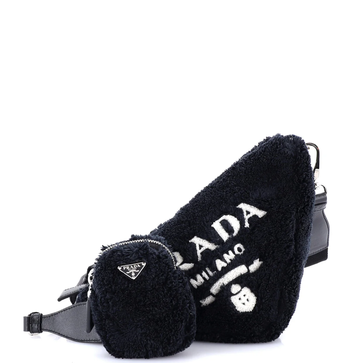 Triangle Logo Zip Crossbody Bag Terry Cloth Small - Deep Luxury