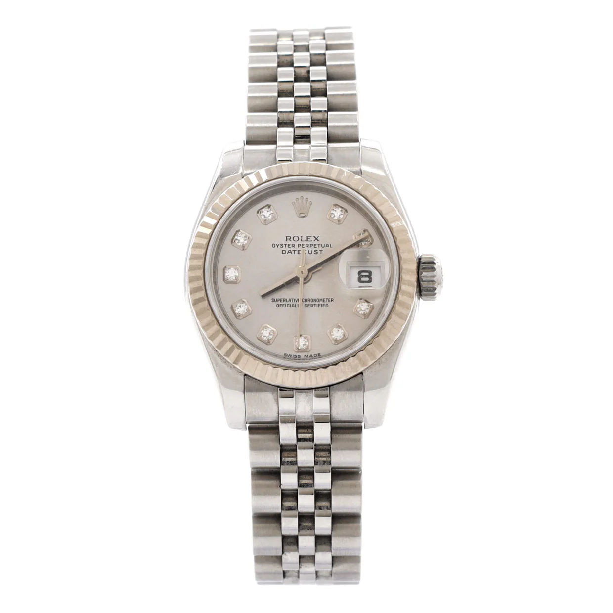 Oyster Perpetual Datejust Automatic Watch Stainless Steel and White Gold with Diamond Markers 26 - Deep Luxury
