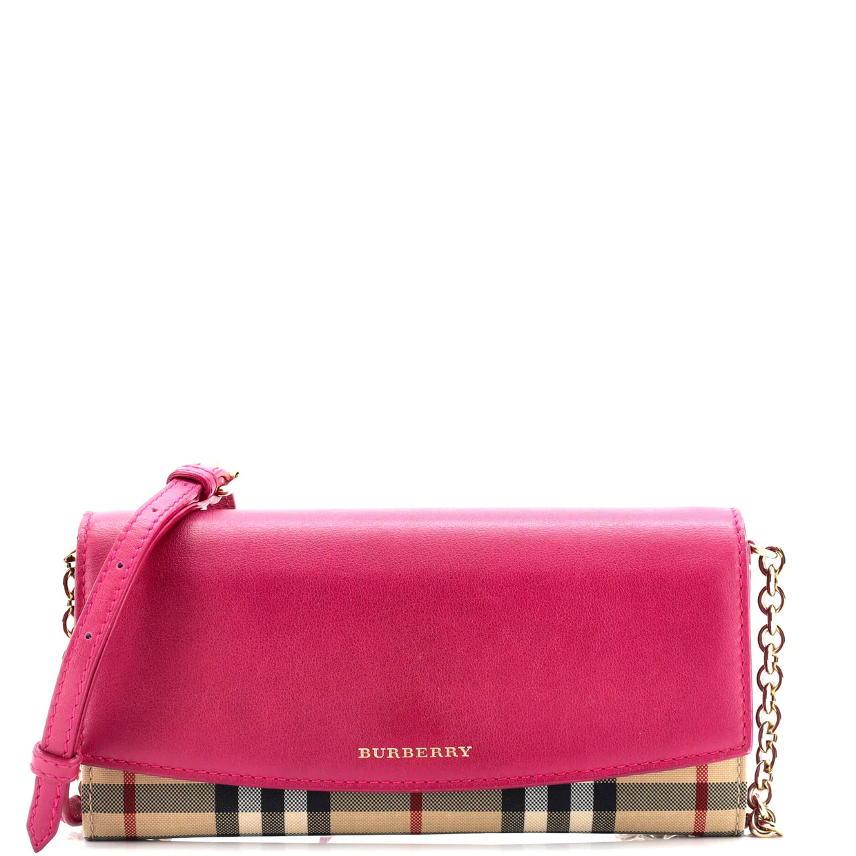 Henley Wallet on Chain Leather with House Check Canvas - Deep Luxury