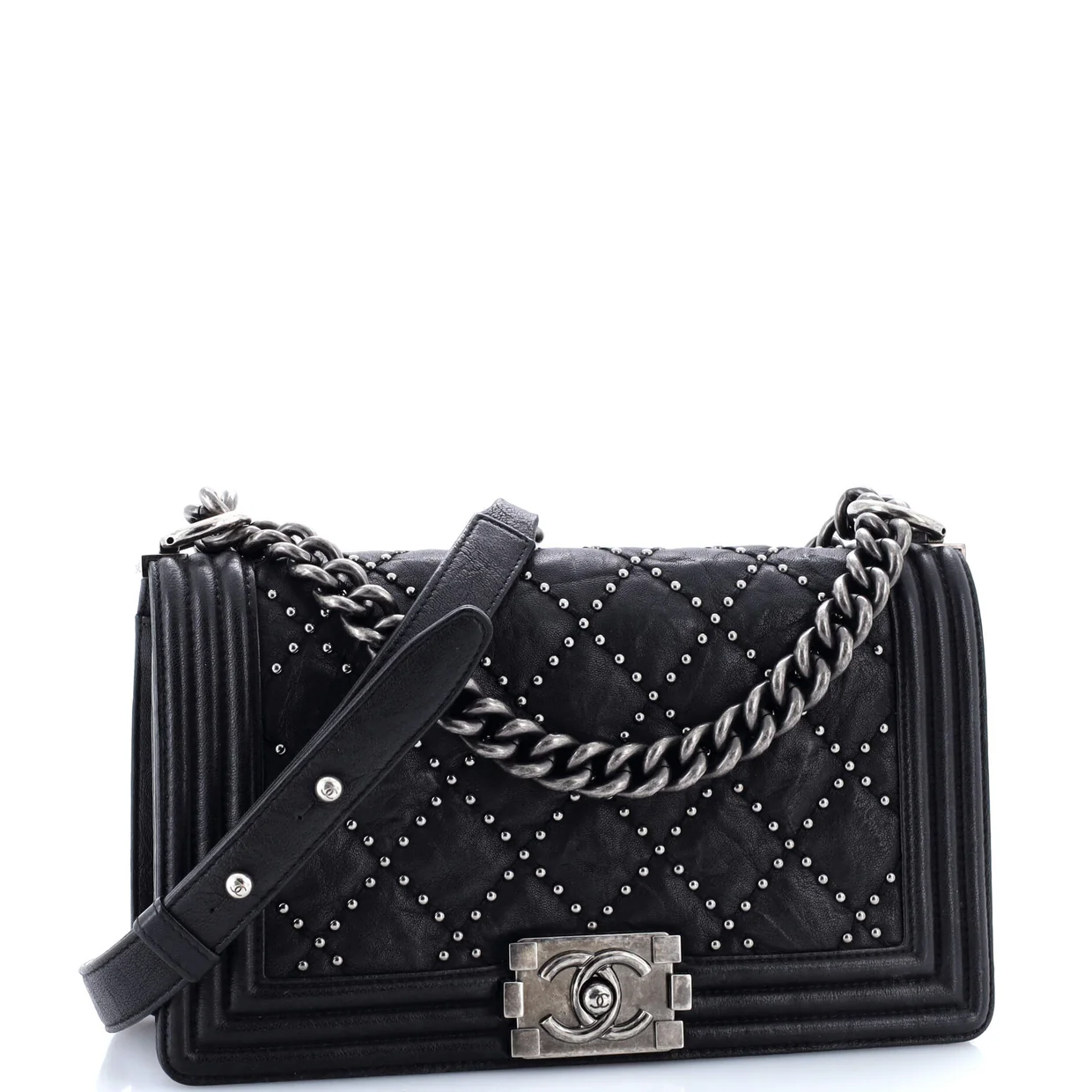 Boy Flap Bag Studded Quilted Distressed Calfskin Old Medium - Deep Luxury