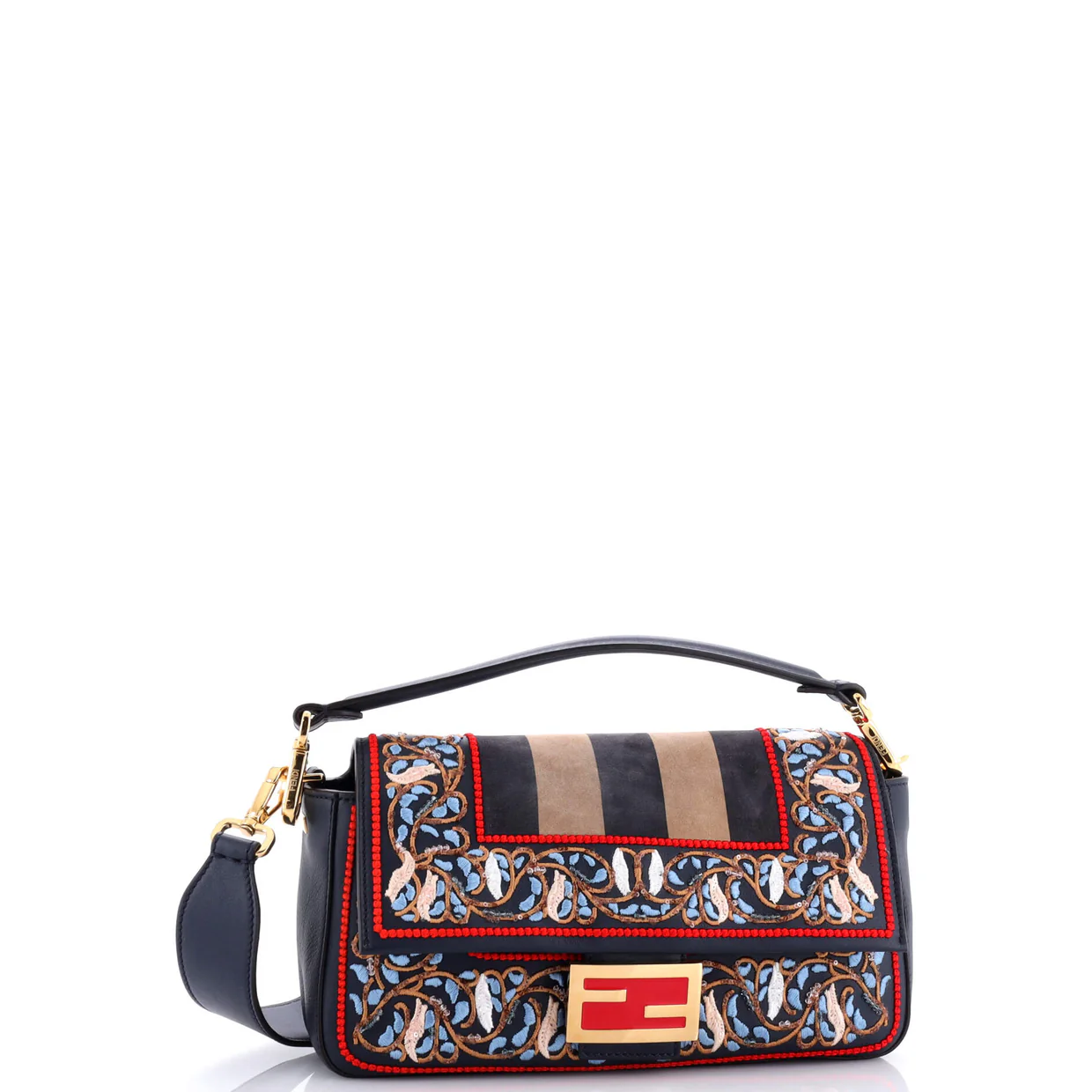 Baguette NM Bag Embroidered Leather and Pequin Nubuck Medium - Deep Luxury