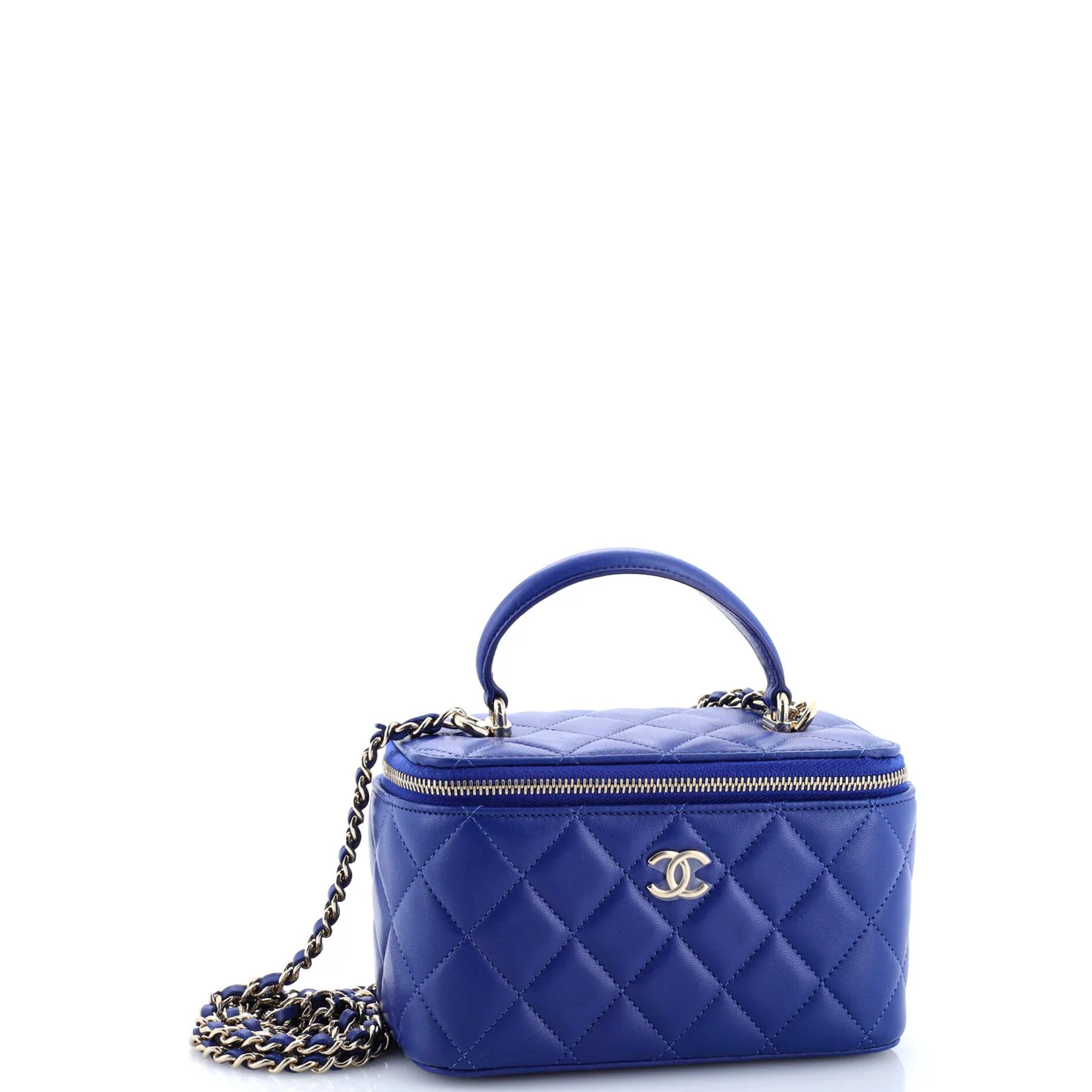 Classic Top Handle Vanity Case with Chain Quilted Lambskin Small - Deep Luxury