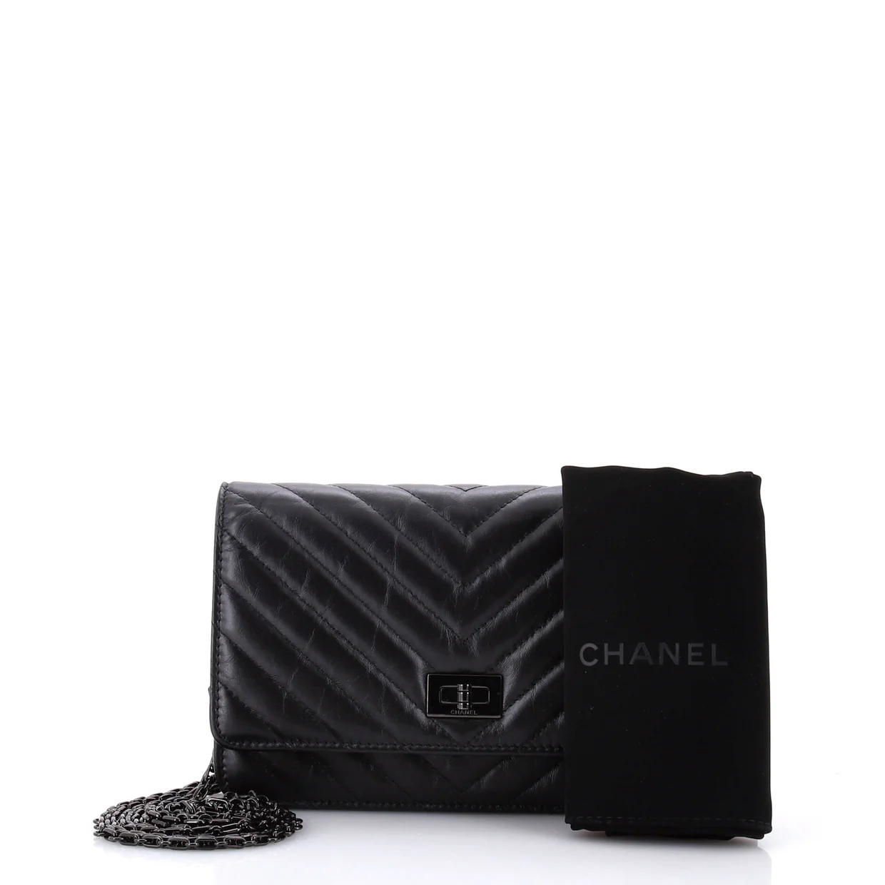 So Black Reissue 2.55 Wallet on Chain Chevron Sheepskin - Deep Luxury