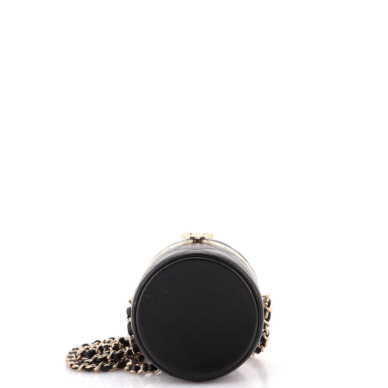 Lock Frame Round Vanity Case with Chain Quilted Lambskin Mini - Deep Luxury